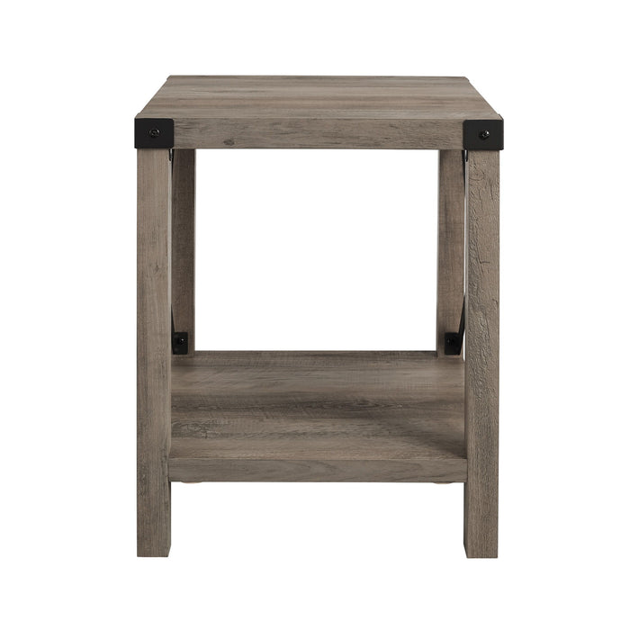 Rustic Industrial X 2 Tier Side Table - Gray Wash