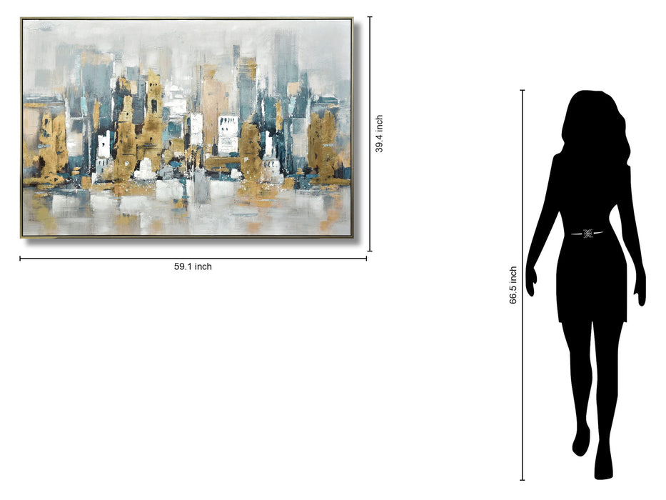 Urban Gold Reflection - 39" x 59" Framed Wall Art