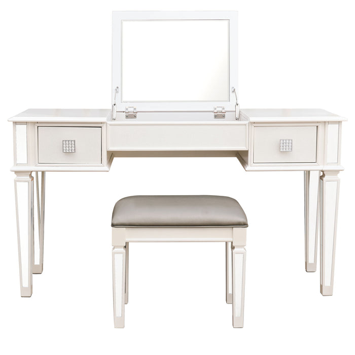 Mirrored Vanity Desk With Drawers And Stool, Flip Up Dressing Table Set For Makeup Room