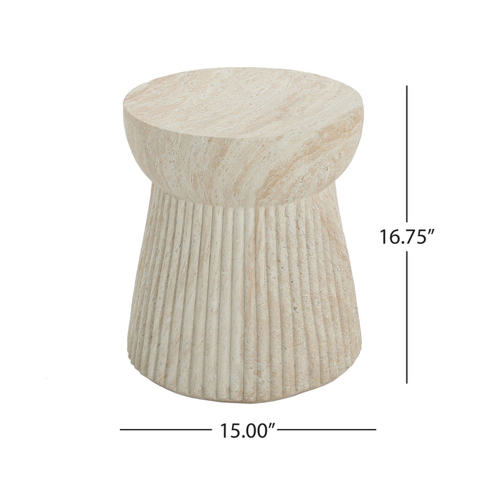 Outdoor Travertine Concrete Side Table - Beige