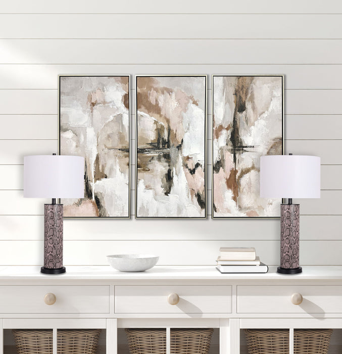 "Serpent Elegance" Faux Leather Table Lamp With Metal Base (Set of 2) - Snake Skin / Asb Gray