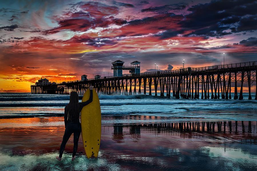 Dusk At The Pier (Framed) - Purple