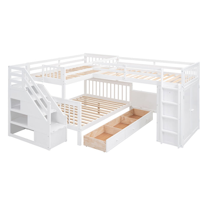 L Shaped Bunk Bed With 3 Drawers, Portable Desk And Wardrobe