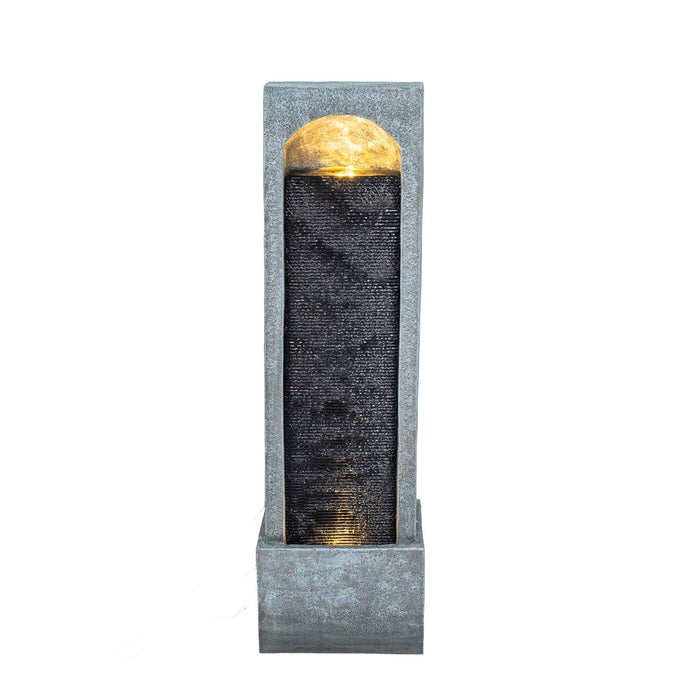 Tall Outdoor Water Fountain, Vertical Cascading Waterfall With Pump, Floor Fountain For Garden - Black / Gray
