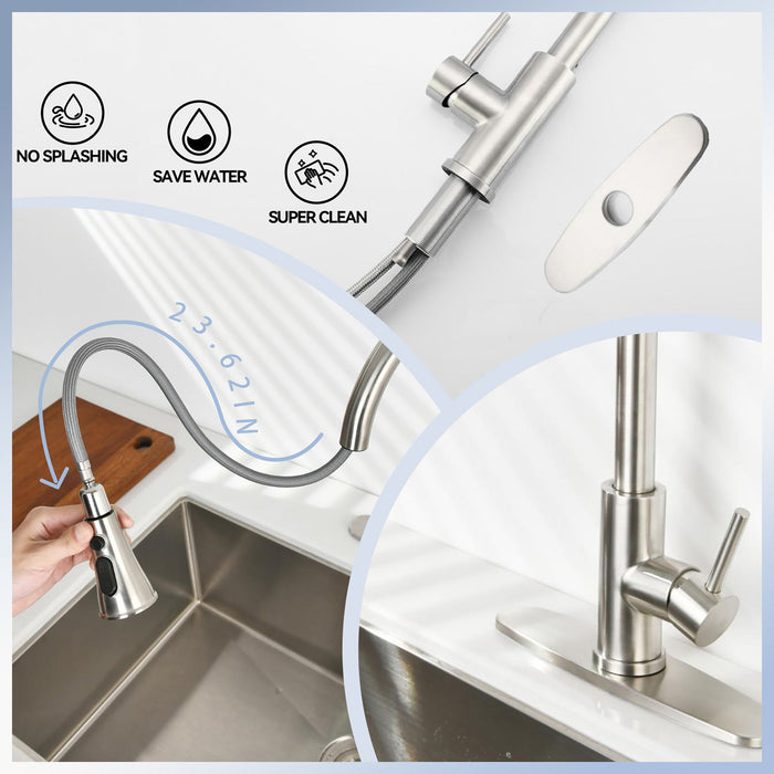 Classic High Arc Kitchen Faucet With Pull Down Sprayer, Stainless Steel - Brushed Nickel
