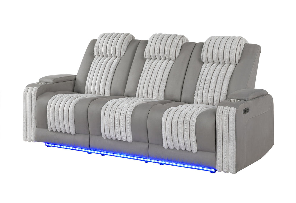 U8000 - Power Reclining Sofa With Power Headrest, Dropdown Table With Wood Trim & Reading Light & LED Light - Gray