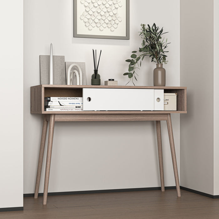 Rustic Entryway Console Table With Sliding White Doors And Wood Legs - Natural