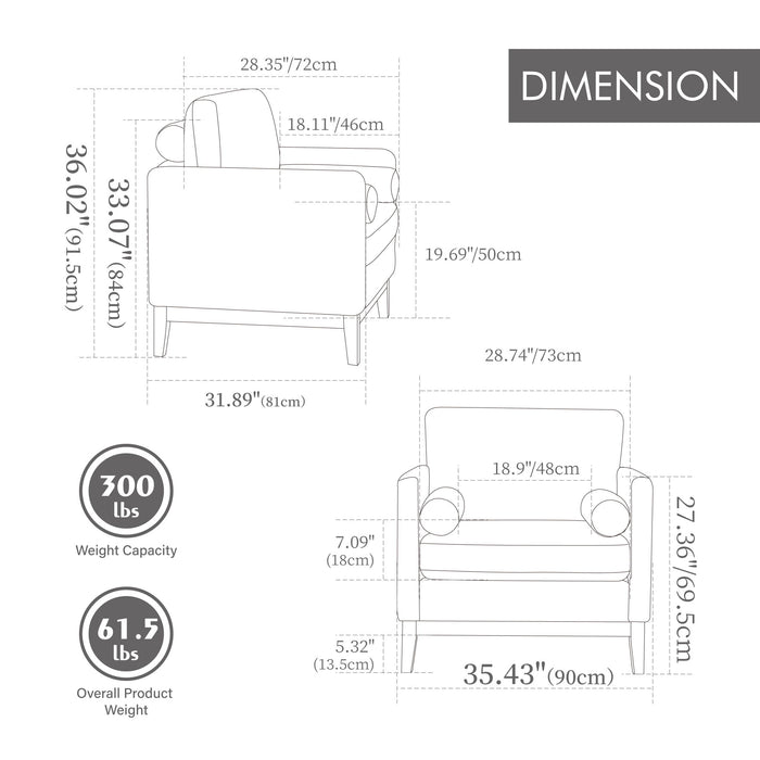 Wide Modern Farmhouse Performance Accent Chair With Legs, Wood Base