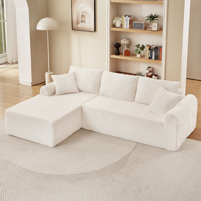 Modular Corduroy Sectional With Arched Armrests, Includes 3 Back Cushions & 2 Throw Pillows