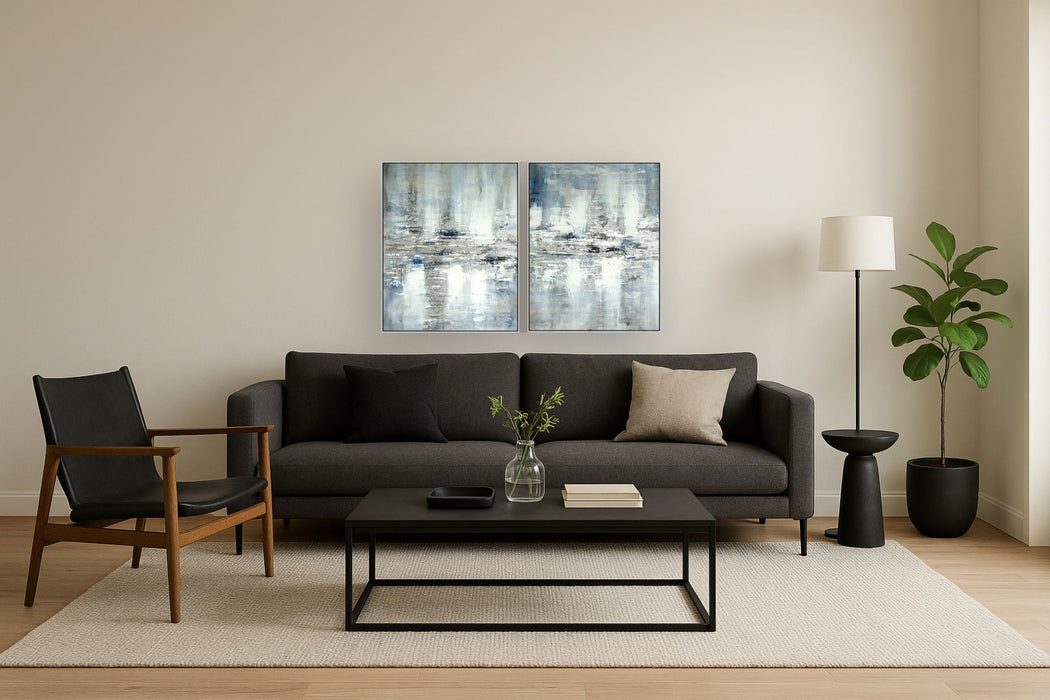 Hand Painted Textured Canvas Foil In Frame (Set of 2) - Blue