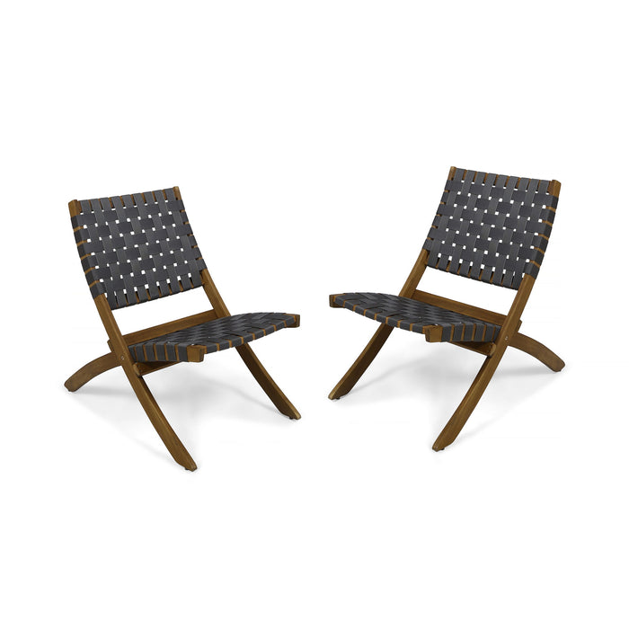 Solidago - Outdoor And Strapping Belt Folding Chairs, (Set of 2) - Black / Brown