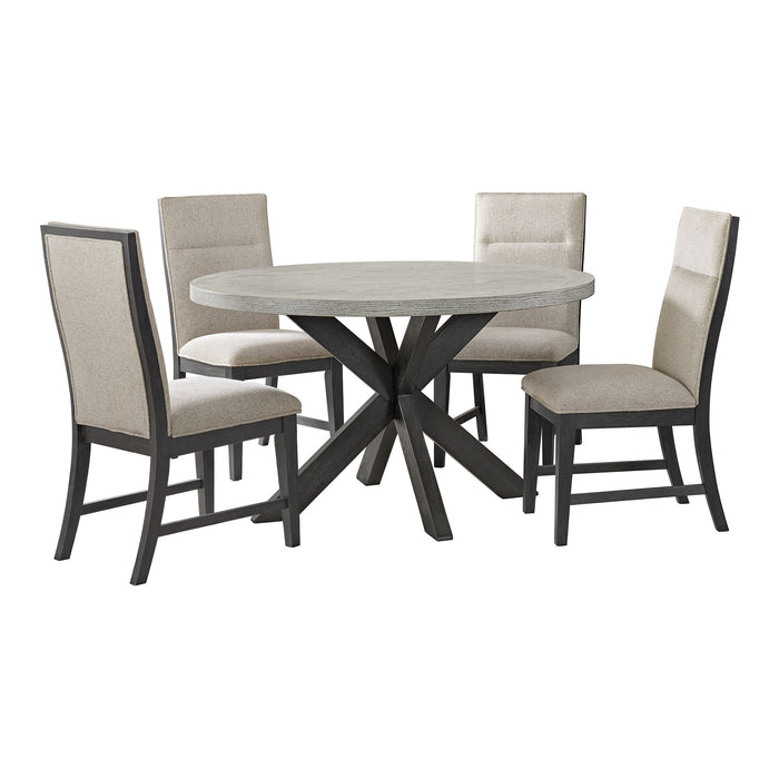 Axel - 5 Piece Standard Height Dining Set (Round Table And Four Fabric Chairs) - Espresso / Light Gray