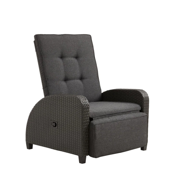 Adjustable Outdoor Lounge Chair, Plush Cushions & Extendable Footrest - Gray