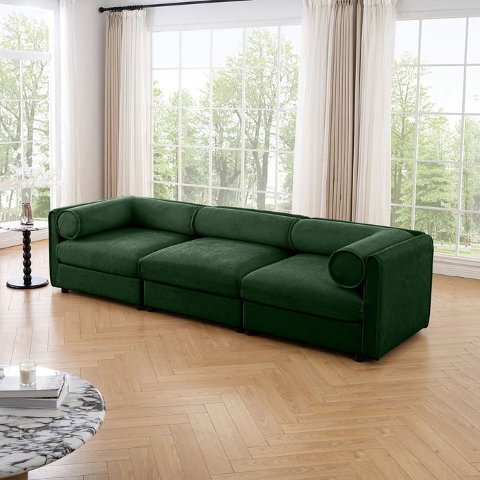 Stylish Chenille Sofa With Storage Seat And Cylindrical Backrest