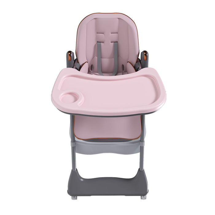 Adjustable Baby High Chair 0-6 Years, Portable Infant Feeding Seat With Safety Belt, Silent Lockable Wheels