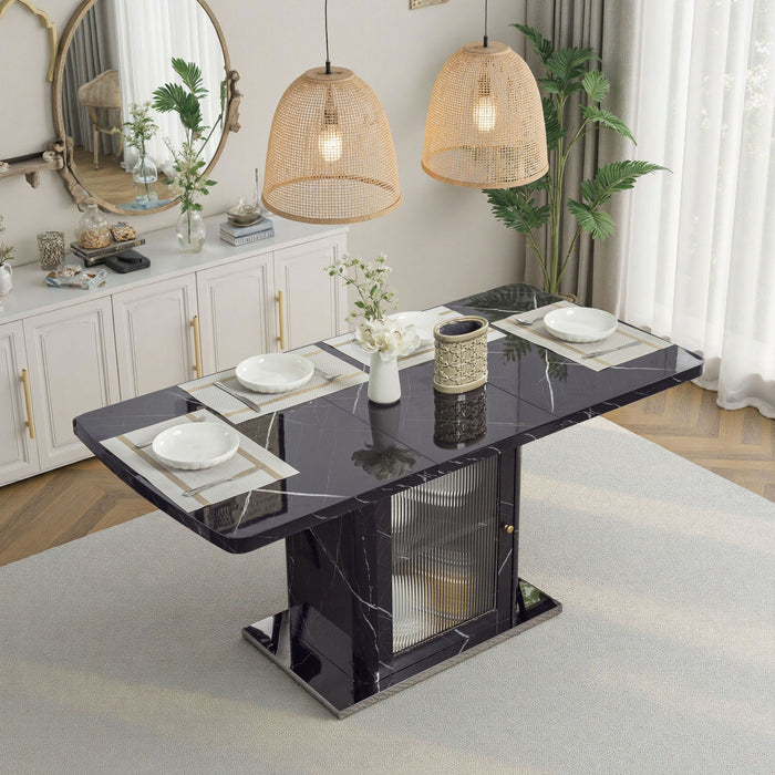Modern Rectangle Dining Table With Stretchable Top, Storage Cabinet