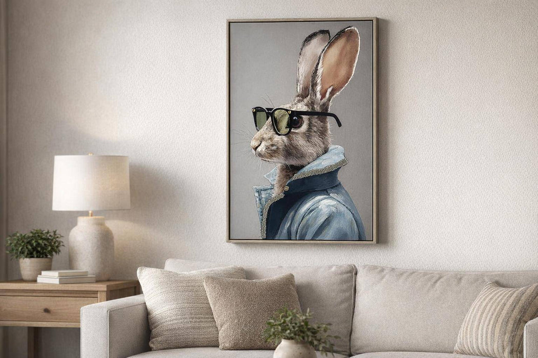 Velvet Hare II Hand-Embellished Canvas With Fabric In Frame - Gray / Blue