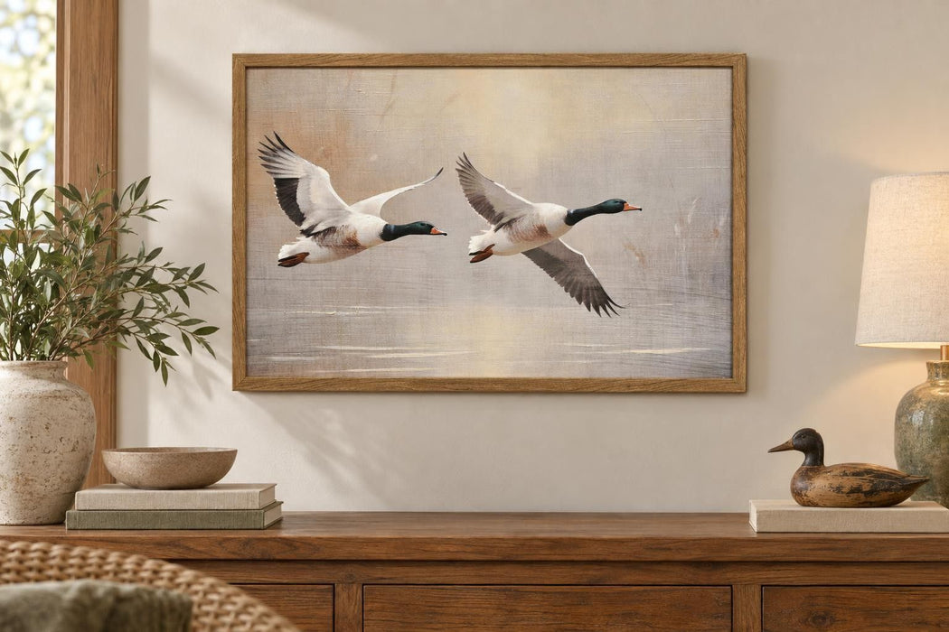Marshland Flight I - 30 X 20 - Hand-Embellished Canvas In Frame - Beige