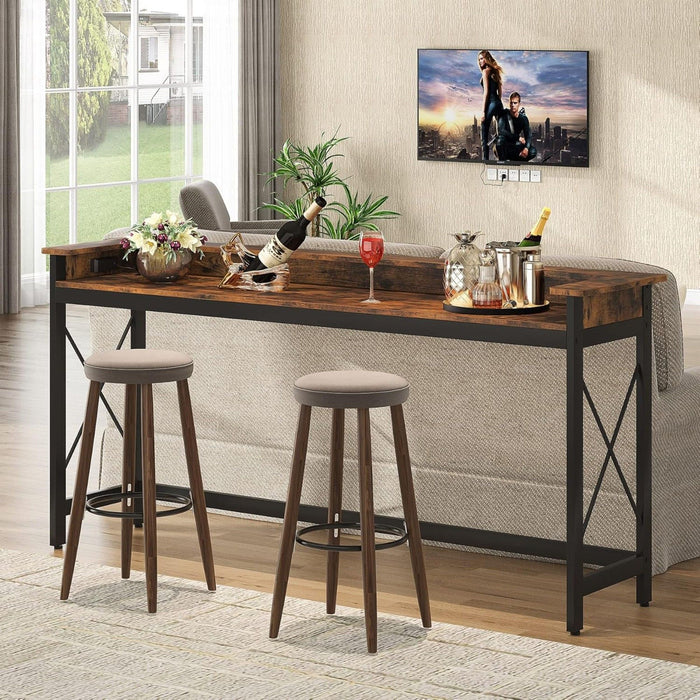 Console Table With Charging Station, Extra Long For Living Hallway - Brown / Black