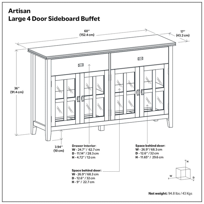 Artisan - Large 4 Door Sideboard Buffet - Black