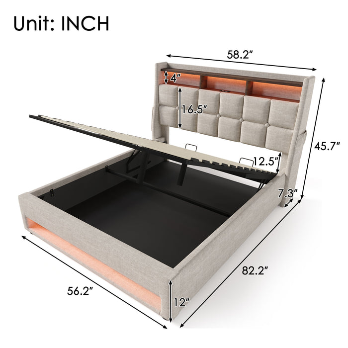 Upholstered Platform Bed With A Hydraulic Storage System, LED And USB Charging (Without Mattress)
