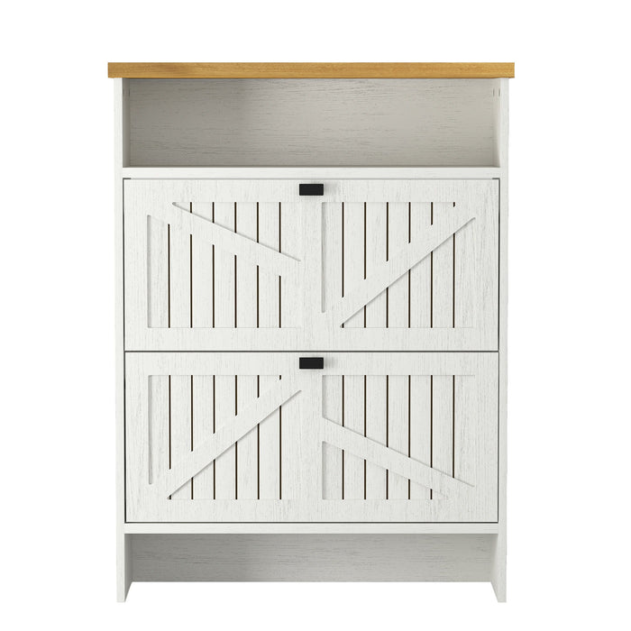 4 Layer Folding Shoe Cabinet With Metal Rounded Corners Convenient Shoe Storage - White