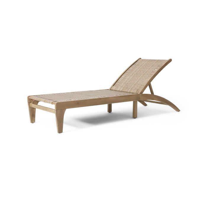 Outdoor Rattan Wicker Chaise Lounge With Acacia Wood Frame - Light Brown