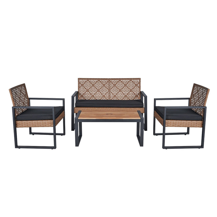 4 Piece Patio Furniture Set With Acacia Wood Table Top And Cushions
