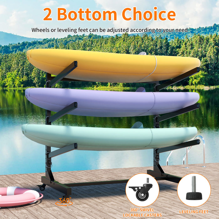 Freestanding Kayak Storage Rack With Lockable Wheels For Kayak, Canoe, Sup & Surfboard
