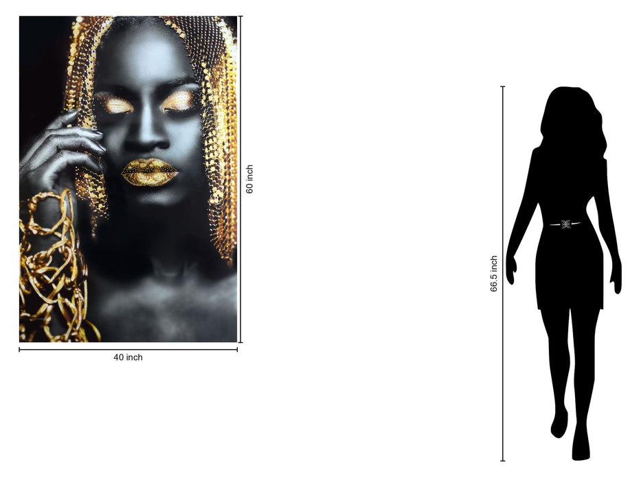 Temp Glass With Foil & Rhinestones - Woman Gold Hair - Black