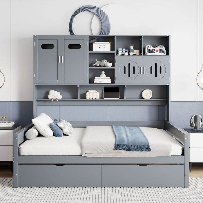 Daybed With All-In-One Cabinet And Shelf