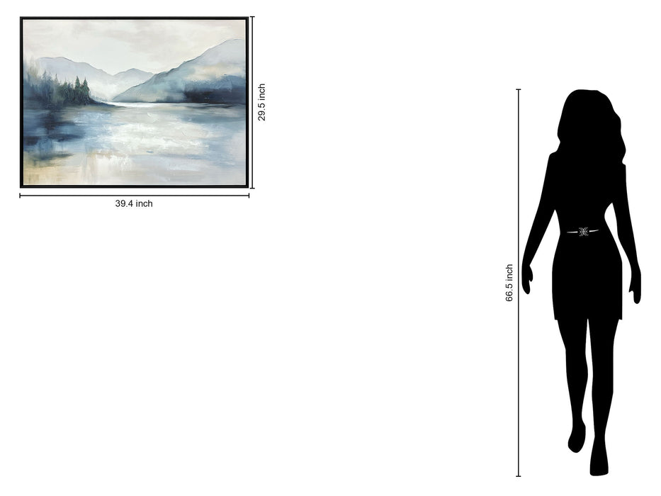 "Misty Lakeview I" Hand-Embellished Canvas In Frame - Blue / Gray