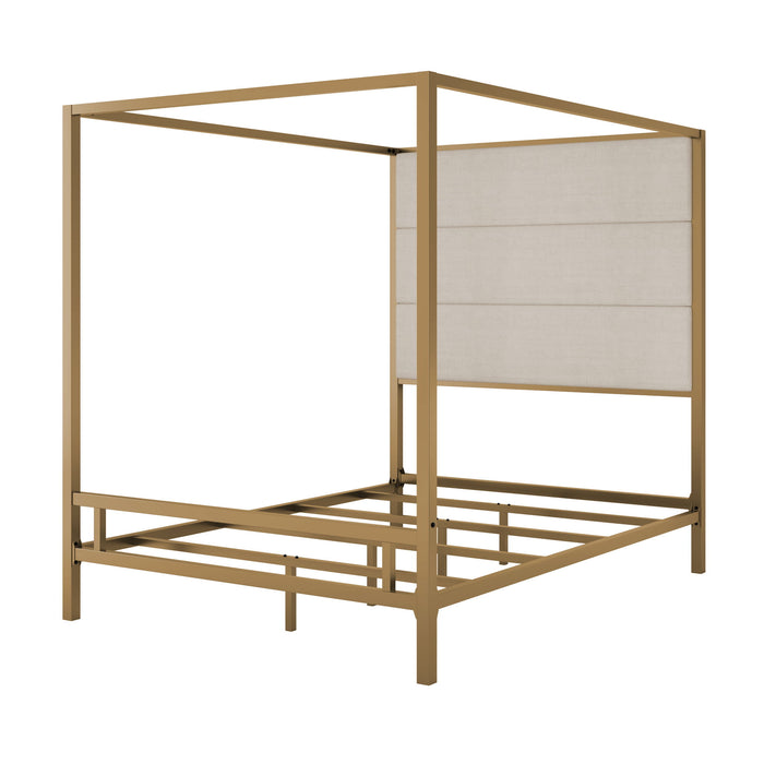 Modern Canopy Bed With Tall Upholstered Headboard