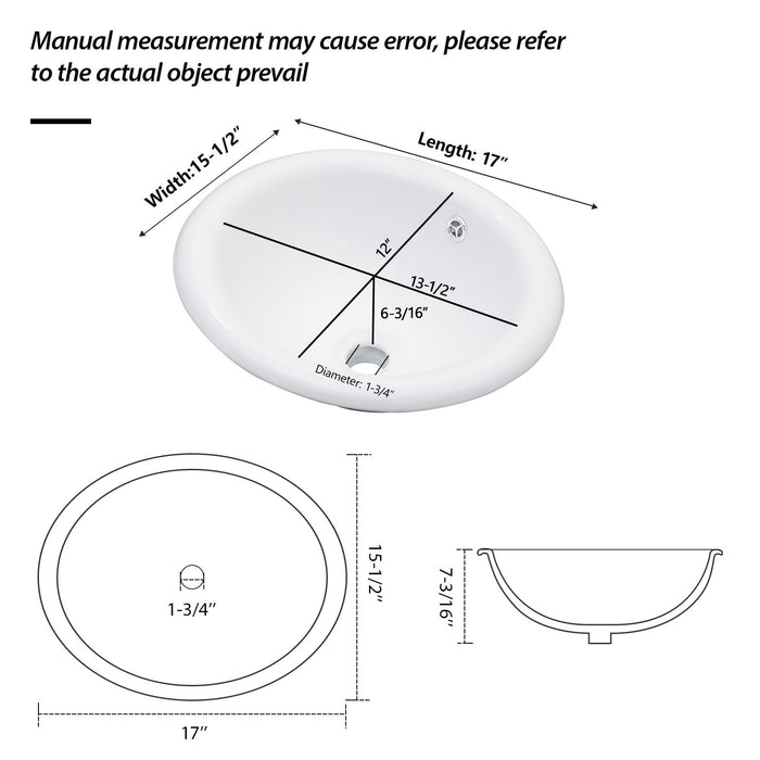 Semi Recessed Bathroom Sink With Countertop Vessel Design, 17" X 15.5" - White