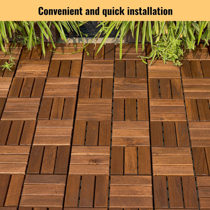 Acacia Wood Interlocking Deck Tiles Checker Pattern For Outdoor Flooring