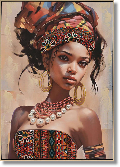 Hand Painted Framed Textured Canvas - Dazzled Woman Ii - Light Brown