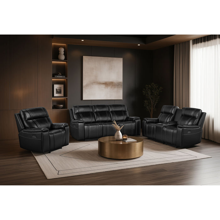 Gary - Power Recliner With Power Recline Motion, Pillow Top Arms, Hidden Cupholders - Black