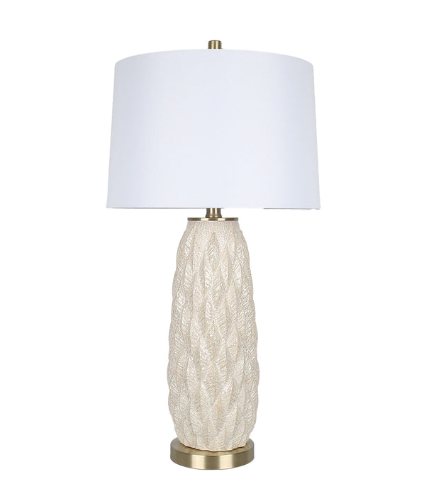 Textured Leaves Carved Ceramic & Metal Table Lamp (Set of 2) - Beige / Soft Gold