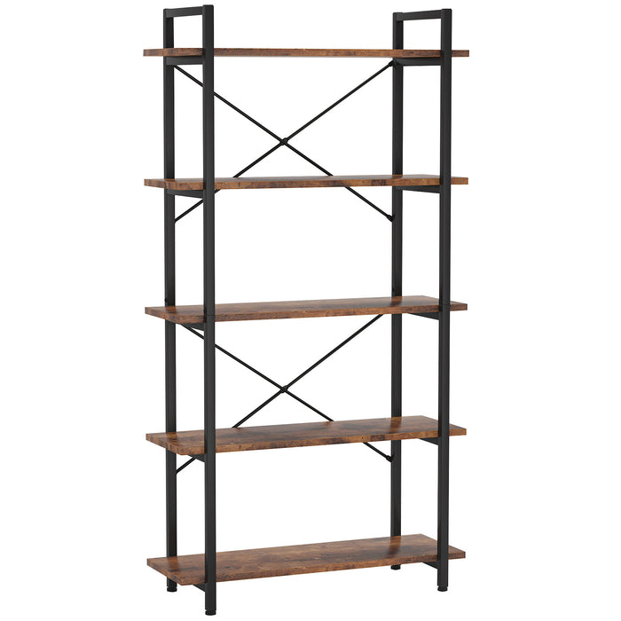 5 Tier Bookshelf Unit With Accents For Living Room - Black / Brown