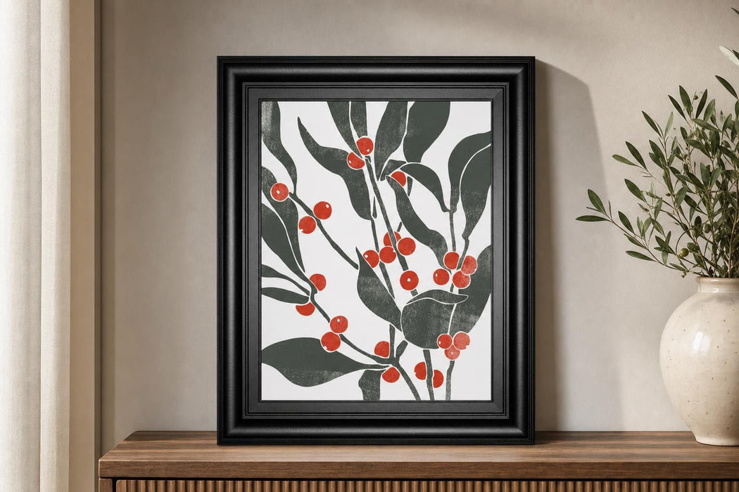 22x26 Colorblock Berry Branch II By Emma Scarvey - Dark Gray
