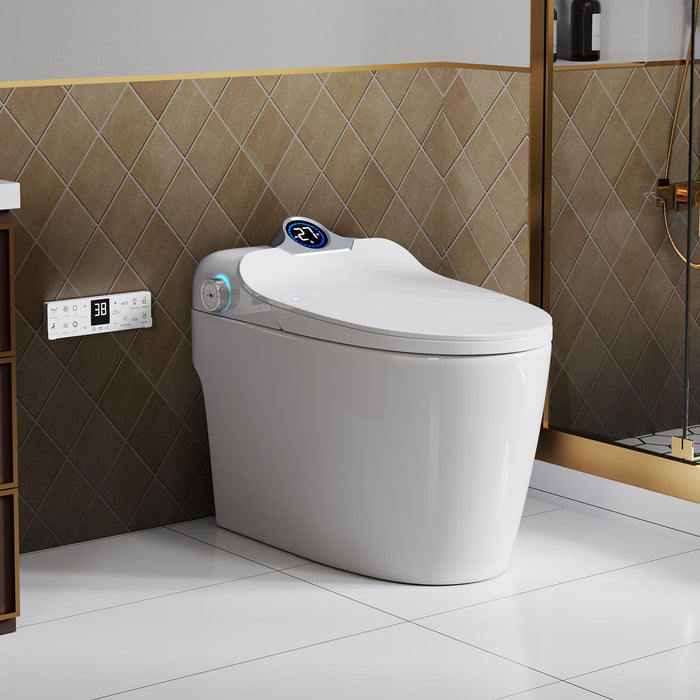 Smart Toilet Bidet Combo With Foot Sensor, LED Display, Heated Seat And Airflow, Ceramic - White