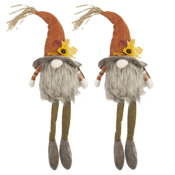 Sitting Gnome With Maple Leaf On Hat, For Holiday Harvest Festival Fall Festival & Thanksgiving Table Decorations (Set of 2) - Orange Multi