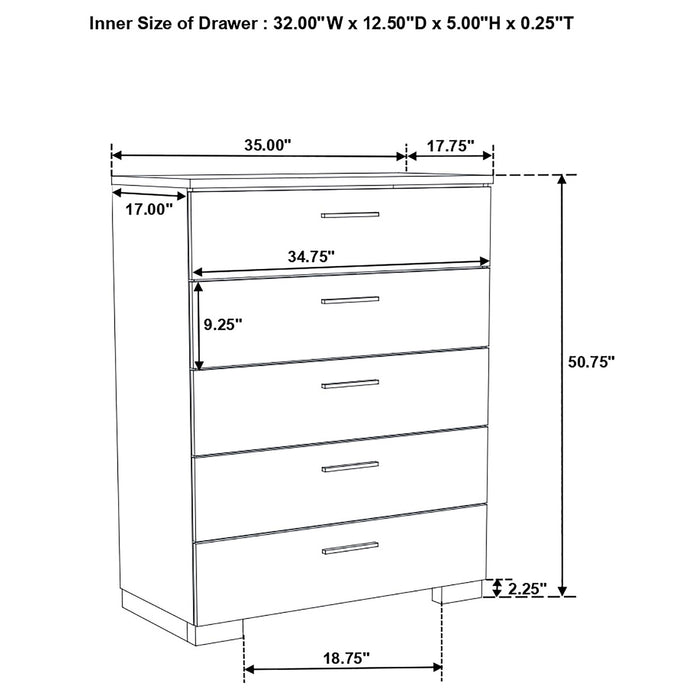 Dulcey - 5 Drawer Bedroom Chest - White