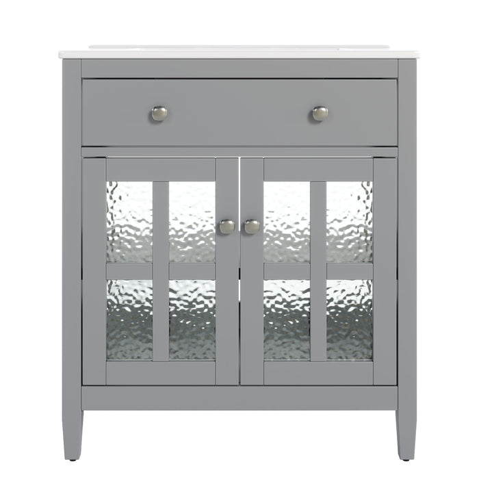 Bathroom Vanity With Ceramic Sink, Adjustable Shelf & Tip Out Tray