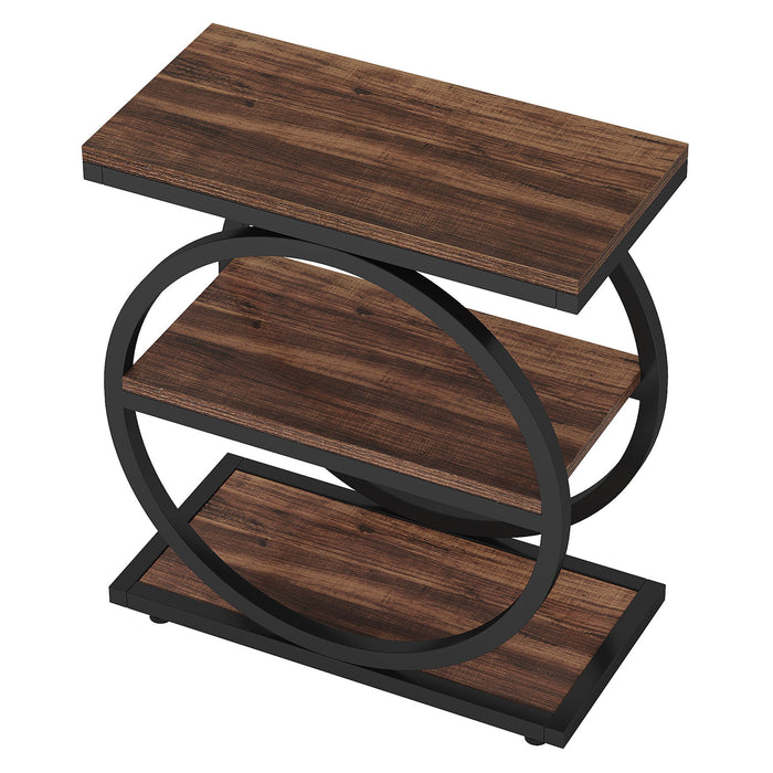 Industrial Narrow End Table With 3 Shelves