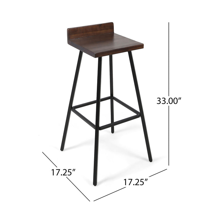 Outdoor Bar Stool With Low Backrests And Wood Seats (Set of 2) - Dark Brown / Black