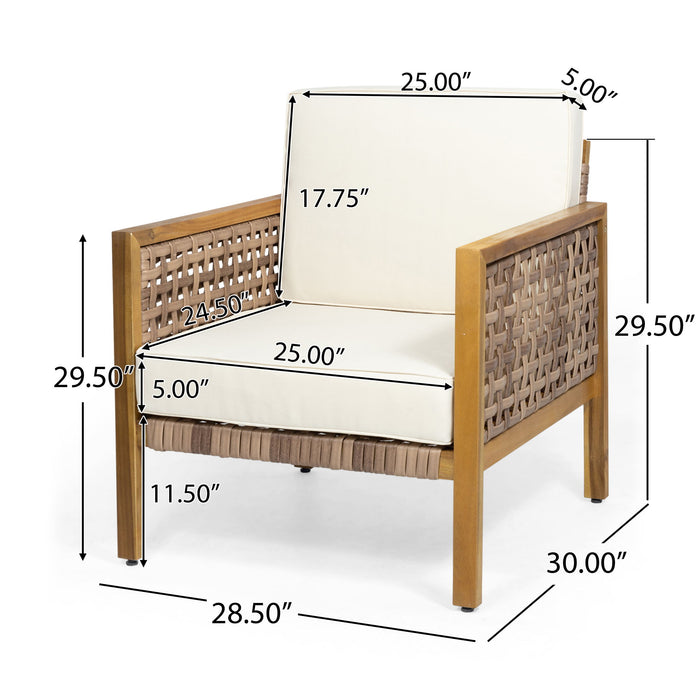 Maycen - Outdoor Club Chair With Wicker Accents - Teak