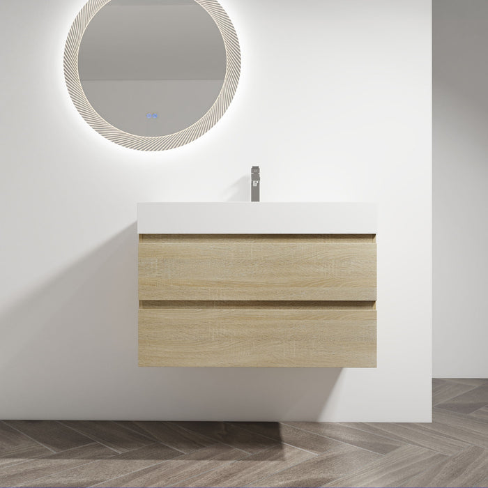 Wall Mounted Bathroom Vanity And Sink, 2 Soft Close Drawers