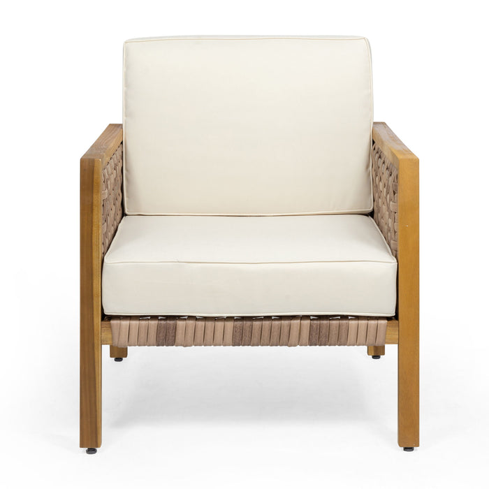 Maycen - Outdoor Club Chair With Wicker Accents - Teak