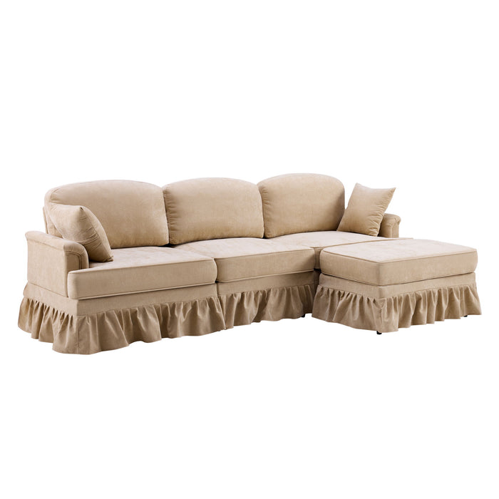 Cloud Sofa With Removable Ruffled Skirt With Ottoman And Flared Arms